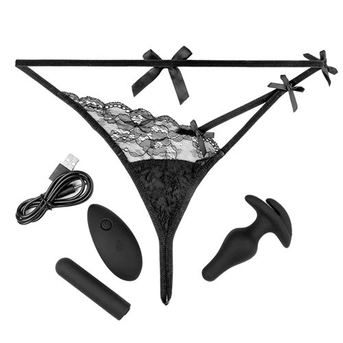 Plug Anal Hookup Panties Remote Bowtie Bikini - XL