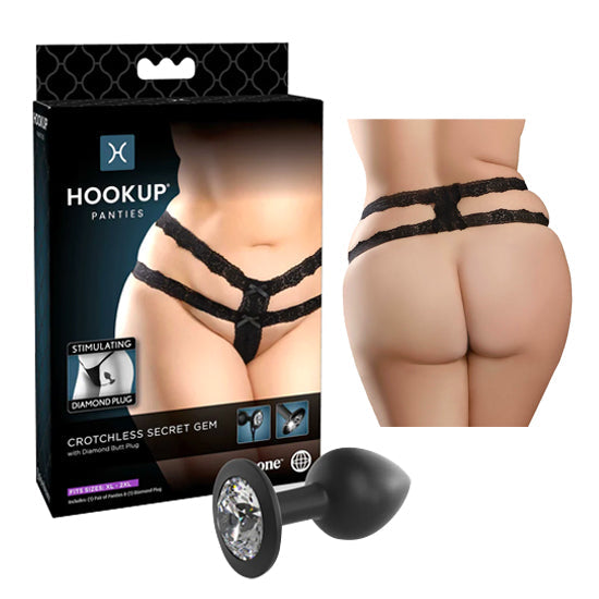 Plug Anal Hookup Panties Crotchless Secret Gem- XL-XXL